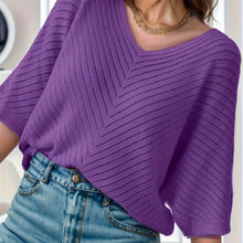 Load image into Gallery viewer, Chic Womens V-Neck Knitted Top - Lightweight Batwing Sleeve T-Shirt for Effortless Spring &amp; Summer Style - Comfortable Casual Wear - Shop &amp; Buy
