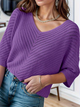 Load image into Gallery viewer, Chic Womens V-Neck Knitted Top - Lightweight Batwing Sleeve T-Shirt for Effortless Spring &amp; Summer Style - Comfortable Casual Wear - Shop &amp; Buy

