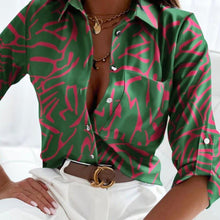 Load image into Gallery viewer, Chic Womens V-neck Printed Blouse - Long Sleeve Button Style for Spring/Fall - Shop &amp; Buy
