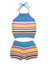 Load image into Gallery viewer, Chic Y2K Striped Set: Halter Top &amp; Drawstring Shorts, Durable &amp; Comfortable, Spring/Summer Essential - Shop &amp; Buy
