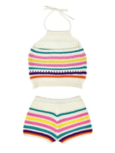 Load image into Gallery viewer, Chic Y2K Striped Set: Halter Top &amp; Drawstring Shorts, Durable &amp; Comfortable, Spring/Summer Essential - Shop &amp; Buy
