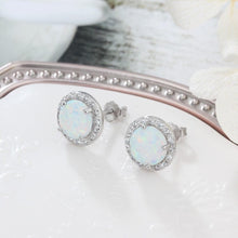 Load image into Gallery viewer, Classic 925 Sterling Silver Stud Earrings Round White Pink Blue Opal Earrings with Cubic Zirconia Jewelry Gift - Shop &amp; Buy
