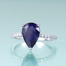 Load image into Gallery viewer, Classic Pear Shape Blue Sapphire Engagement Rings 925 Sterling Silver Dainty Promise Ring September Birthstone - Shop &amp; Buy
