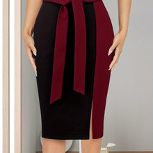 Load image into Gallery viewer, Color Block Belted Bodycon Skirt, Elegant Split Skirt For Spring &amp; Fall, Women&#39;s Clothing - Shop &amp; Buy
