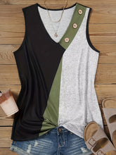 Load image into Gallery viewer, Color Block Button Tank Top, Casual V Neck Summer Sleeveless Top, Womens Clothing - Shop &amp; Buy
