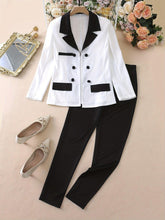 Load image into Gallery viewer, Color Block Two-piece Set, Casual Button Front Blazer &amp; Straight Leg Pants Outfits - Shop &amp; Buy
