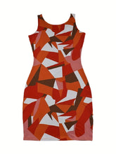 Load image into Gallery viewer, Colorblock Geometric Pattern Bodycon Dress, Casual Sleeveless Tank Dress For Spring &amp; Summer - Shop &amp; Buy
