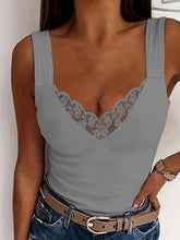 Load image into Gallery viewer, Contrast Lace Tank Top, Casual Low Cut Sleeveless Tank Top For Spring &amp; Summer - Shop &amp; Buy
