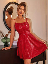 Load image into Gallery viewer, Contrast Sequin Tie Back Bridesmaid Dress, Solid Spaghetti Strap Mini Dress - Shop &amp; Buy

