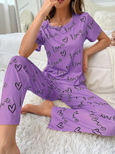 Load image into Gallery viewer, Cozy Pajamas Set, Love &amp; Hearts Printed Short Sleeve Top &amp; Elastic Waist Pants For Valentines Gifts - Shop &amp; Buy

