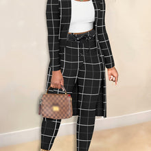 Load image into Gallery viewer, Cozy Plaid Two-piece Outfit Set - Trendy Long Sleeve Open Front Cardigan &amp; Drawstring Pants - Versatile Casual Wear for Women - Shop &amp; Buy
