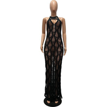 Load image into Gallery viewer, Crochet Hollow Out Knitted Long Dress for Women Summer Sexy Halter Lace Up Backless See Through Night Club Party Beach Dresses - Shop &amp; Buy
