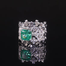 Load image into Gallery viewer, Cut 8*8mm Paraiba Green Crushed Ice Diamond Sterling Silver Diamond Fire CZ Miligrain Ring Antique Handmade Jewelry - Shop &amp; Buy
