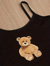 Load image into Gallery viewer, Cute Bear Print Lettuce Trim Pajama Set, Round Neck Crop Cami Top &amp; Shorts &amp; Pants, Womens Sleepwear &amp; Loungewear - Shop &amp; Buy
