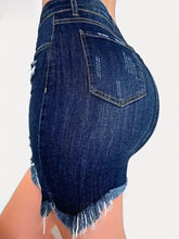 Load image into Gallery viewer, Dark Blue Ripped Denim Skirt - Slimming Design with Trendy Ripped Detail - Shop &amp; Buy

