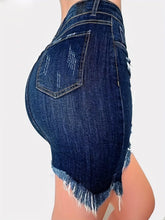 Load image into Gallery viewer, Dark Blue Ripped Denim Skirt - Slimming Design with Trendy Ripped Detail - Shop &amp; Buy
