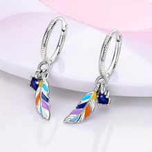 Load image into Gallery viewer, Dazzling Bohemian Feather Earrings - 925 Sterling Silver Hoops with Blue Zircon Stones - Shop &amp; Buy
