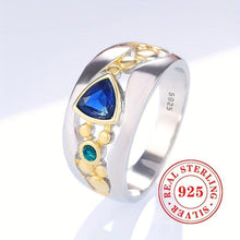 Load image into Gallery viewer, Dazzling Two-Tone Sterling Silver Ring - Majestic Blue Triangle Cut Gemstone - Shop &amp; Buy

