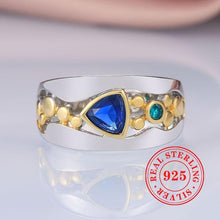 Load image into Gallery viewer, Dazzling Two-Tone Sterling Silver Ring - Majestic Blue Triangle Cut Gemstone - Shop &amp; Buy

