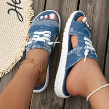 Load image into Gallery viewer, Denim Canvas Sandals, Distressed Cut-Out Style, Casual Summer Slip-On Slippers, Breathable Open Toe Footwear - Shop &amp; Buy
