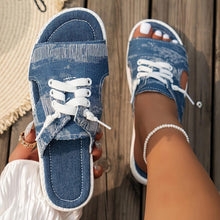 Load image into Gallery viewer, Denim Canvas Sandals, Distressed Cut-Out Style, Casual Summer Slip-On Slippers, Breathable Open Toe Footwear - Shop &amp; Buy
