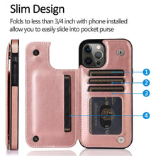 Load image into Gallery viewer, Double Buckle Leather Case for iPhone 14 Pro Max 13 12 Mini Pro with Card Slots and Stand Function Drop Protection Cover - Shop &amp; Buy
