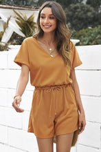 Load image into Gallery viewer, Drawstring Waist V-Neck Cuffed Romper - Shop &amp; Buy