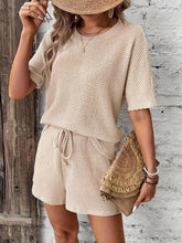 Load image into Gallery viewer, Effortlessly Chic Womens Waffle Knit Shorts Set - Loose Fit T-Shirt &amp; Elastic Waist Tied Shorts Outfit - Shop &amp; Buy
