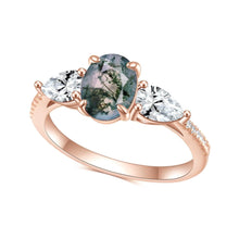 Load image into Gallery viewer, Elegant 1.18CT Oval Cut Moss Agate Classic Three Stone Engagement Rings in 925 Sterling Silver Gift For Her - Shop &amp; Buy
