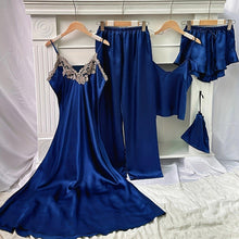 Load image into Gallery viewer, Elegant 5-Piece Women’s Satin Sleep Set: V-Neck, Lace Detail, All-Season Loungewear &amp; Pajamas - Shop &amp; Buy
