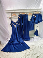 Load image into Gallery viewer, Elegant 5-Piece Women’s Satin Sleep Set: V-Neck, Lace Detail, All-Season Loungewear &amp; Pajamas - Shop &amp; Buy
