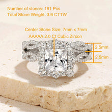 Load image into Gallery viewer, Elegant 925 Sterling Silver Engagement Ring Wedding Band Bridal Set for Women Halo Princess Cut 5A Cubic Zircon - Shop &amp; Buy
