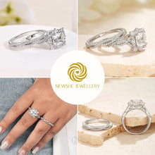 Load image into Gallery viewer, Elegant 925 Sterling Silver Engagement Ring Wedding Band Bridal Set for Women Halo Princess Cut 5A Cubic Zircon - Shop &amp; Buy
