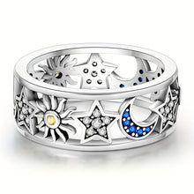 Load image into Gallery viewer, Elegant 925 Sterling Silver Wide Band Ring with Sparkling Zircon Crescent Moon - Shop &amp; Buy
