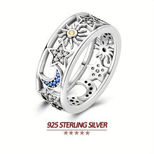 Load image into Gallery viewer, Elegant 925 Sterling Silver Wide Band Ring with Sparkling Zircon Crescent Moon - Shop &amp; Buy
