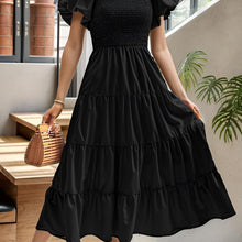 Load image into Gallery viewer, Elegant Fit and Flare Midi Dress - Square Neck, Ruched Bust, Micro Elasticity, Solid Color, No Printing - Shop &amp; Buy
