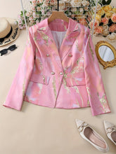 Load image into Gallery viewer, Elegant Floral Print Long Sleeve Pea Coat Blazer - Double Breasted, Polyester Lining, Regular Length - Shop &amp; Buy
