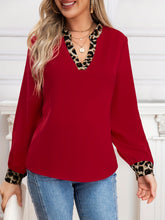 Load image into Gallery viewer, Elegant Non-Sheer V-Neck Blouse with Contrast Trim – Chic Long Sleeve Polyester Top, All-Season Style - Shop &amp; Buy
