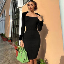 Load image into Gallery viewer, Elegant Plus Collar Patchwork Knitted Long Dress for Women Black White Bodycon Clubwear Party Dresses Casual Bottom Dress - Shop &amp; Buy

