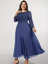 Load image into Gallery viewer, Elegant Plus Size Bridesmaid Dress with Contrast Lace, Crew Neck and Long Sleeves for Wedding Party - Shop &amp; Buy
