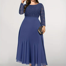 Load image into Gallery viewer, Elegant Plus Size Bridesmaid Dress with Contrast Lace, Crew Neck and Long Sleeves for Wedding Party - Shop &amp; Buy

