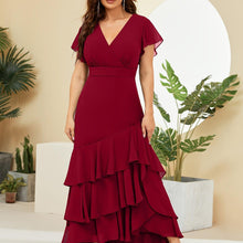 Load image into Gallery viewer, Elegant Plus Size Bridesmaid Dress with Layered Ruffle Hem and V-Neck, Perfect for Weddings and Special Occasions - Shop &amp; Buy
