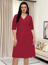 Load image into Gallery viewer, Elegant Plus Size Floral Lace Dress for Women - Perfect for Parties and Banquets, V-Neck and Half Sleeves - Shop &amp; Buy
