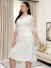 Load image into Gallery viewer, Elegant Plus Size Floral Lace Dress for Women - Perfect for Parties and Banquets, V-Neck and Half Sleeves - Shop &amp; Buy
