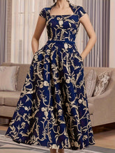 Load image into Gallery viewer, Elegant Plus Size Floral Print Bridesmaid Maxi Dress with Cap Sleeves and Square Neckline - Shop &amp; Buy
