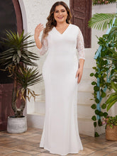 Load image into Gallery viewer, Elegant Plus Size Lace Dress with V-Neck and 3/4 Sleeves for Parties and Banquets - Shop &amp; Buy
