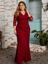 Load image into Gallery viewer, Elegant Plus Size Lace Dress with V-Neck and 3/4 Sleeves for Parties and Banquets - Shop &amp; Buy
