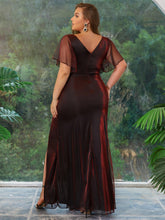 Load image into Gallery viewer, Elegant Plus Size Mother of the Bride Dress with Gradient Design, V-Neckline, and Short Sleeves - Shop &amp; Buy

