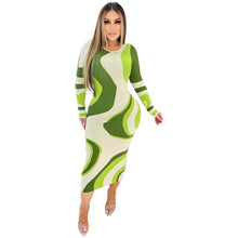 Load image into Gallery viewer, Elegant Print Knitted Rib Long Dress for Women Fall Winter Long Sleeve Bodycon Casual Dresses Robe Femme Lounge Wear Streewear - Shop &amp; Buy
