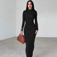 Load image into Gallery viewer, Elegant Ruched Bodycon Long Dress Women Sexy Long Sleeve Back Slit Night Club Party Dresses - Shop &amp; Buy
